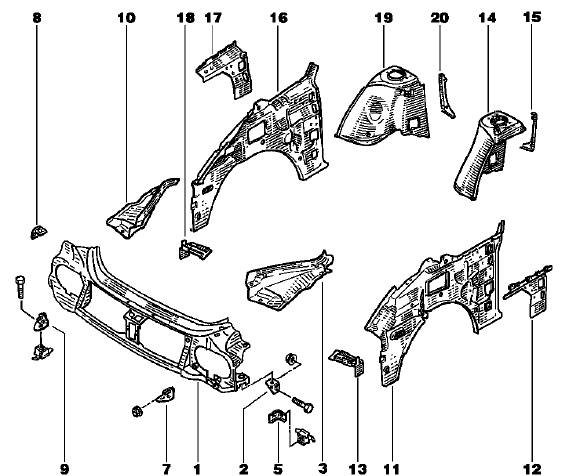 Renault Avantime - Désignation des pièces tôles